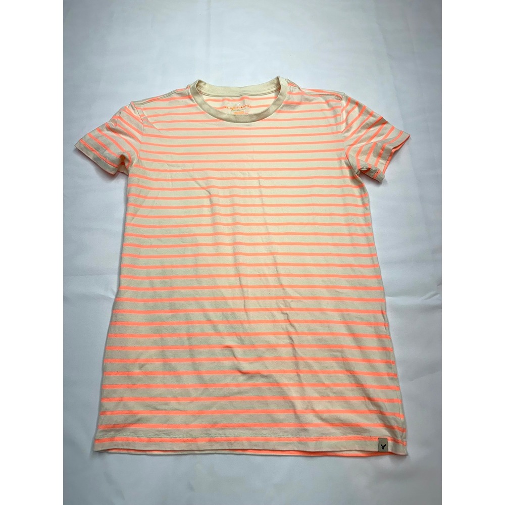 AMERICAN EAGLE Womens XS Ivory Neon Orange Short Sleeve Tunic Oversized TShirt